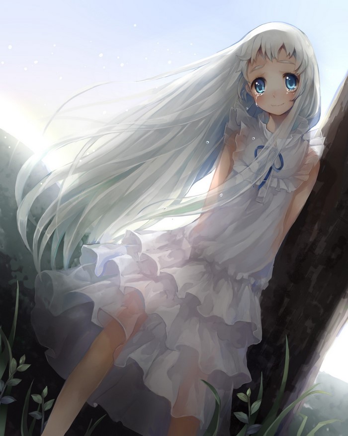 Menma from Anohana crying in a tree