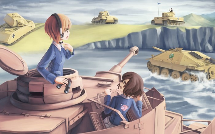 Girls und Panzer: Yukari Akiyama and Miho Nishizumi in tanks