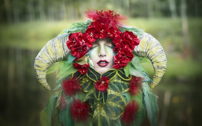 Woman with horns and flower headdress