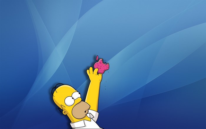 Homer Simpson eating a pink donut with Apple logo