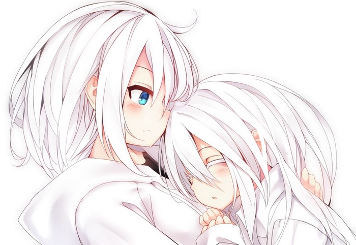 Tender Moment Between Two White-Haired Anime Girls