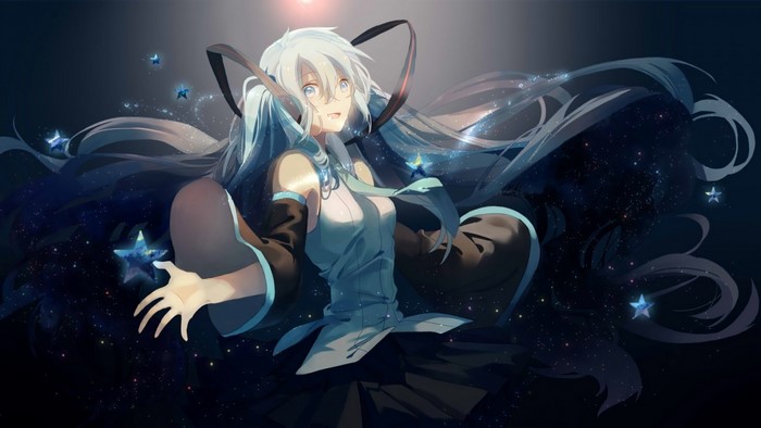 Hatsune Miku from Vocaloid in a starry night