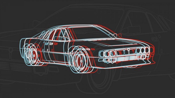 Wireframe illustration of a Lancia Stratos sports car