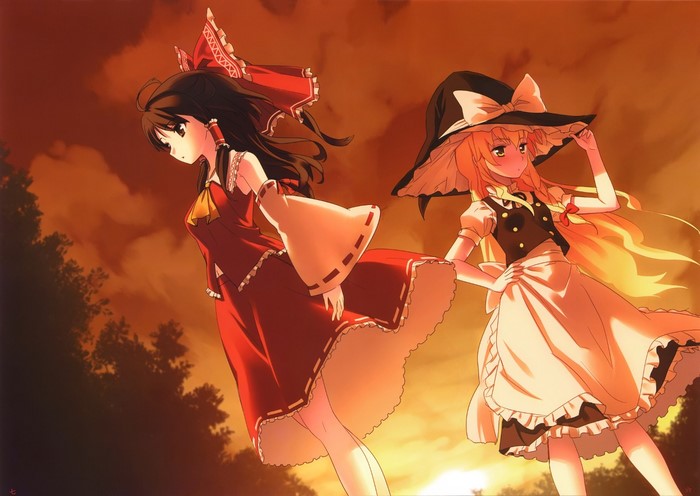 Reimu Hakurei and Marisa Kirisame from Touhou at Dusk