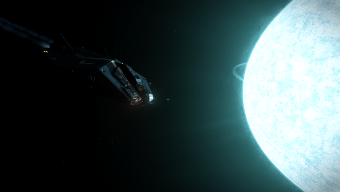 ASP Explorer spaceship near a bright blue star in Elite Dangerous
