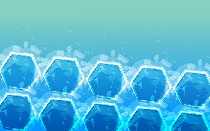 Abstract blue and green hexagonal pattern with white outlines