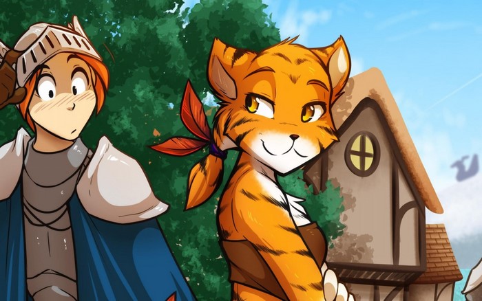 Anthro tiger girl and knight from Twokinds