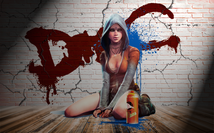 Kat from DmC Devil May Cry with spray paint
