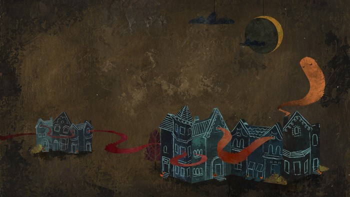 Ghost and houses under the moon