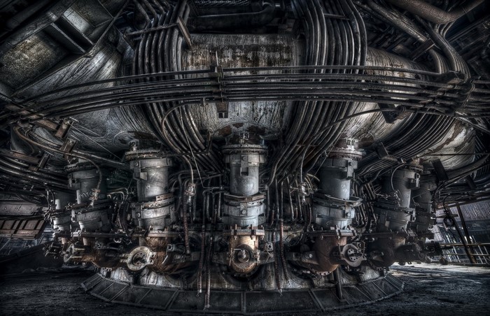 Industrial machinery with complex piping