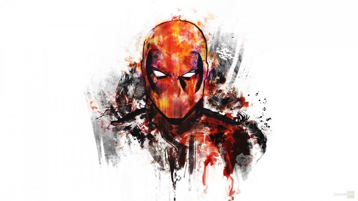 Deadpool illustration with abstract elements