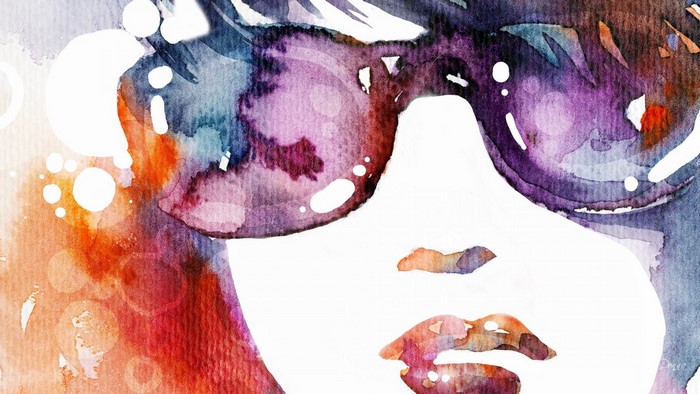 Watercolor painting of a woman wearing sunglasses