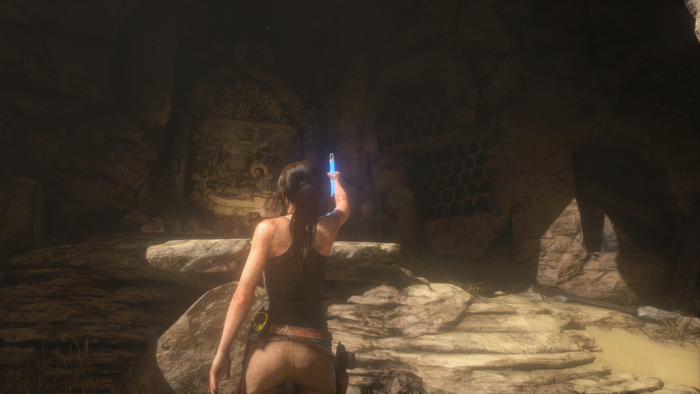 Lara Croft from Tomb Raider in a cave
