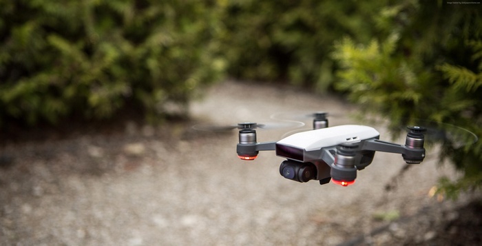 DJI Spark drone flying outdoors