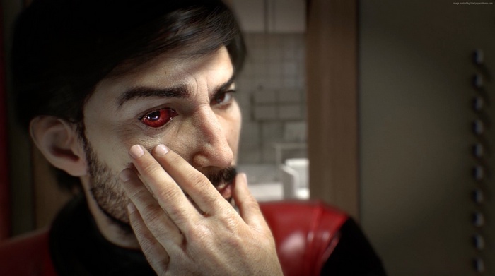 Morgan Yu from Prey with red eye