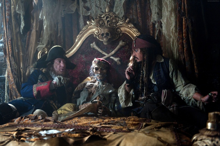 Captain Jack Sparrow and two others in a room