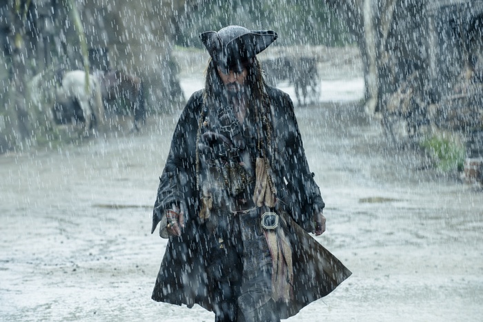 Captain Jack Sparrow from Pirates of the Caribbean in the rain