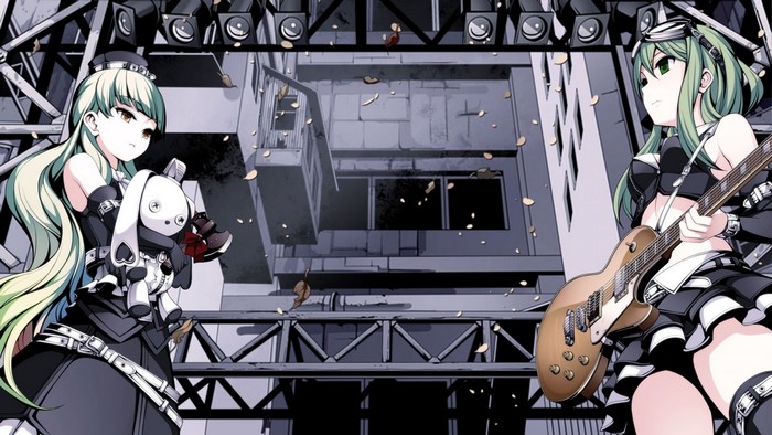 Megpoid Gumi and Mayu from Vocaloid with Guitar
