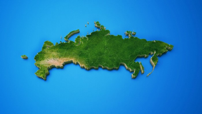 3D Green Terrain Map of Russia