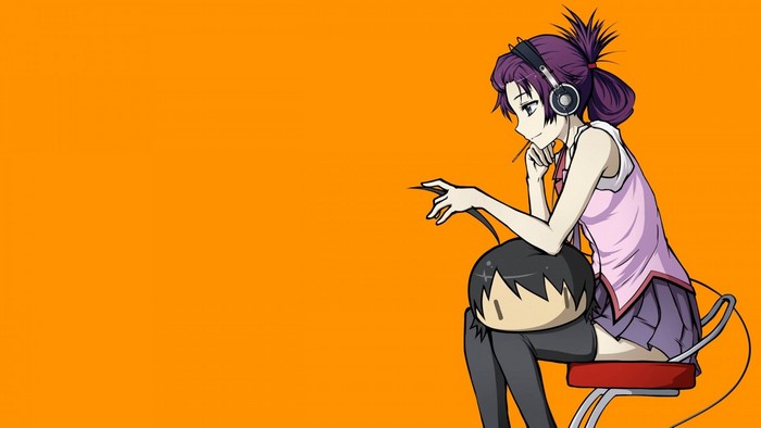 Hitagi Senjougahara from Monogatari Series with headphones