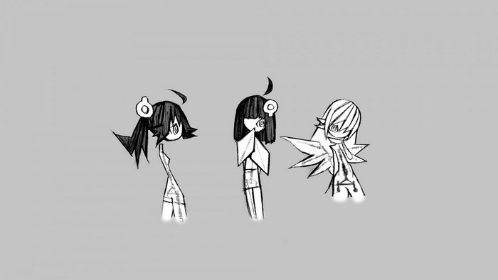 Three anime girls from Monogatari Series