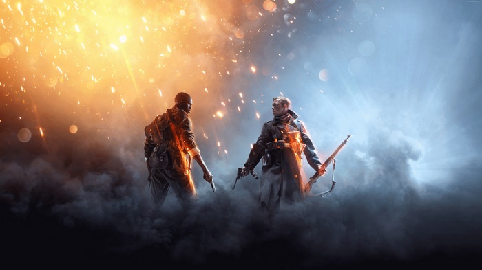 Battlefield 1 soldiers with guns and smoke