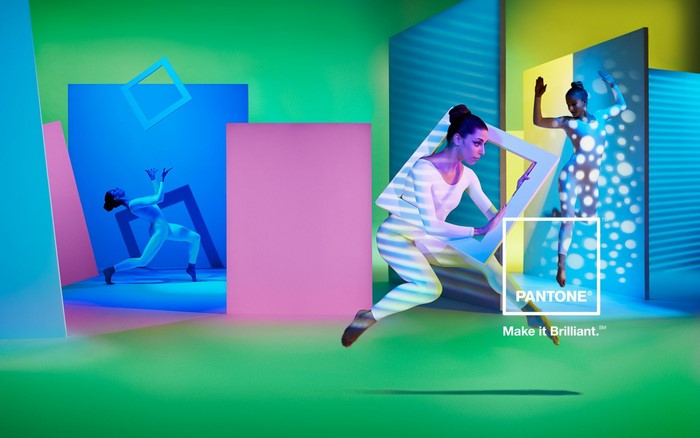 Pantone Make it Brilliant dancers with colorful lighting