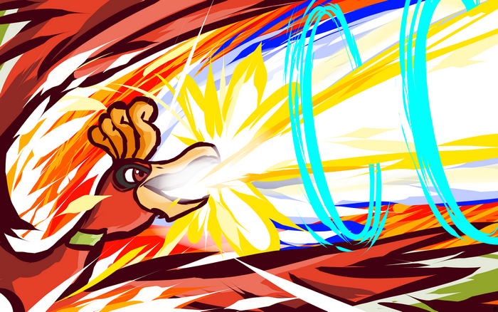 Ho-Oh from Pokemon using a powerful attack