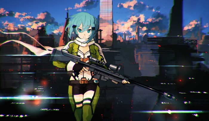 Sinon from Sword Art Online with a sniper rifle