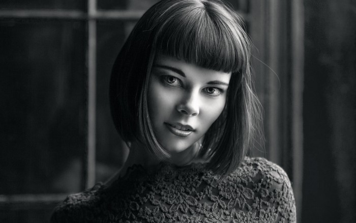 Monochrome portrait of a woman with a bob haircut