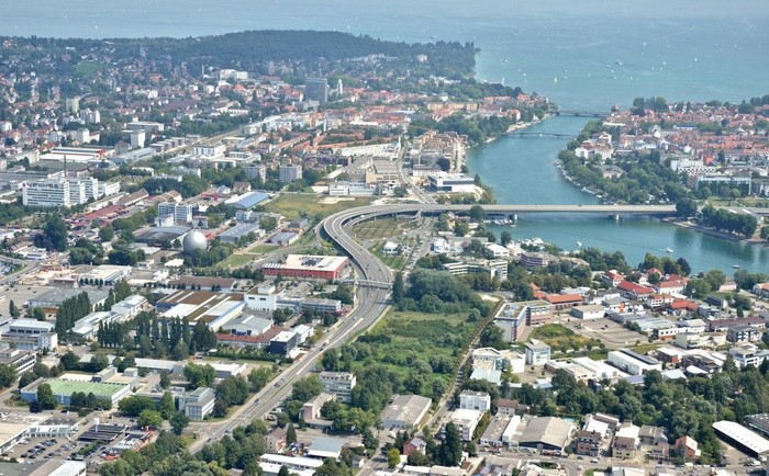 Aerial view of Konstanz and Lake Constance