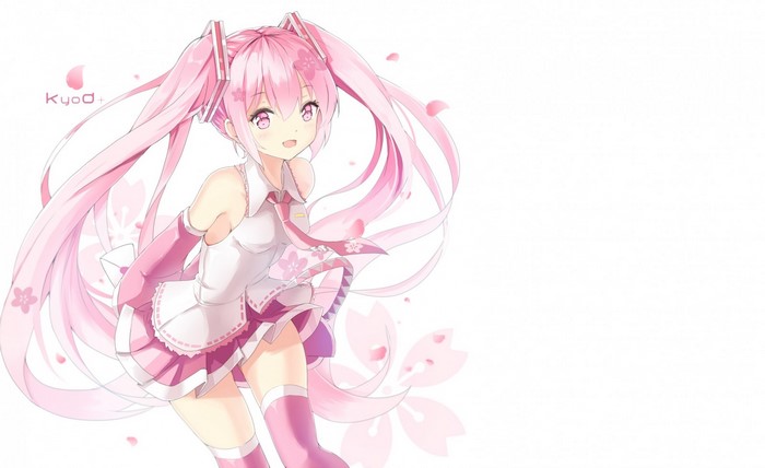 Sakura Miku Vocaloid illustration with pink hair and cherry blossoms
