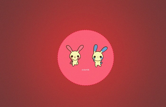 Two cute cartoon bunnies in a pink circle