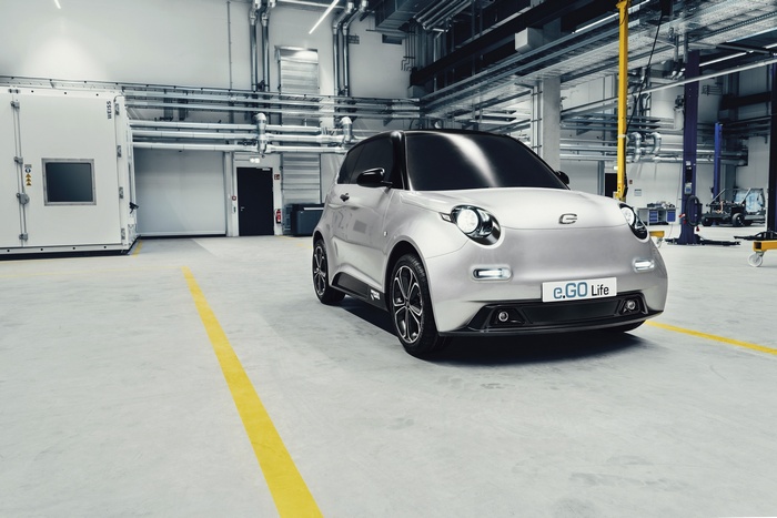 e.GO Life electric car in a factory setting