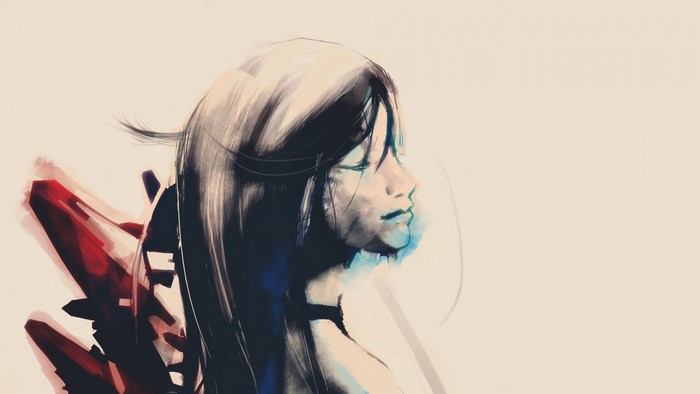 Abstract portrait of a girl with red and blue elements
