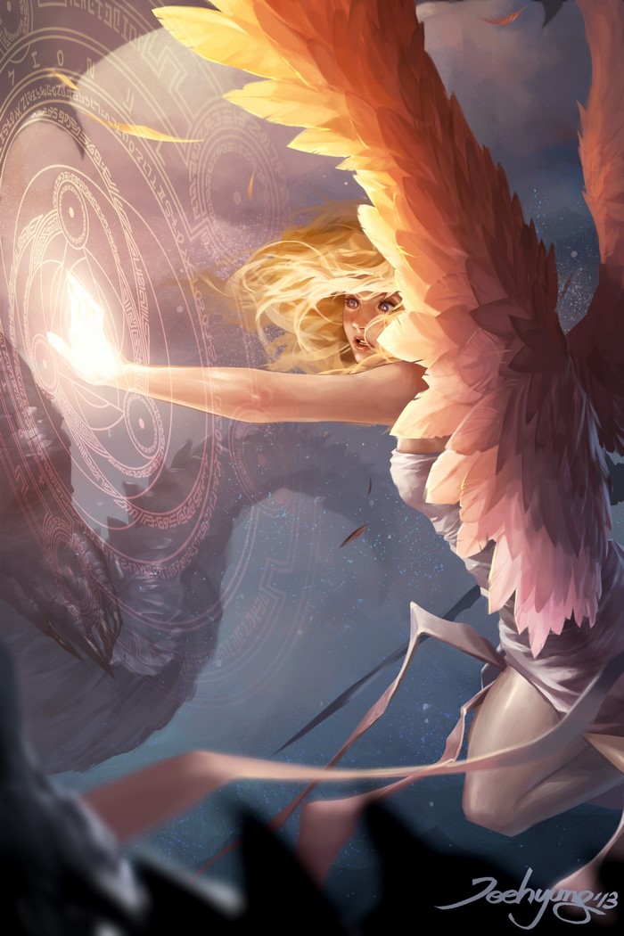 Angel casting a spell with glowing energy