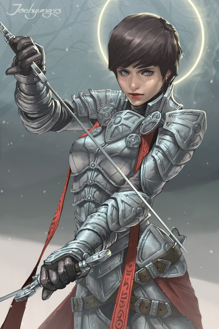 Knight with halo and swords