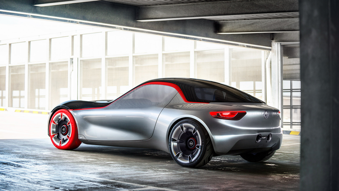 Opel GT concept car in a parking garage