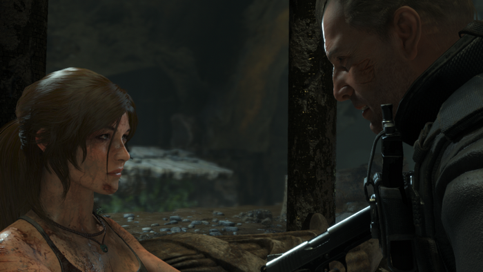 Lara Croft and soldier in Rise of the Tomb Raider