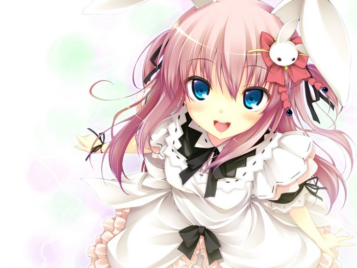 Anime girl with pink hair and blue eyes
