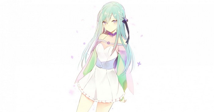 Anime girl with aqua hair and white dress