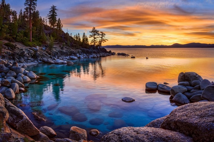 Lake Tahoe at Sunset with Rocky Shoreline