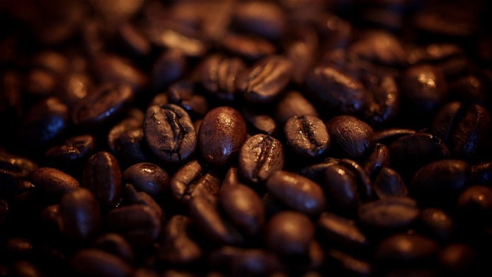 Close up of roasted coffee beans