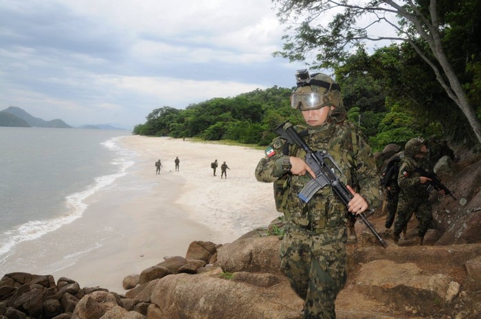 Mexican Marines training on a beach