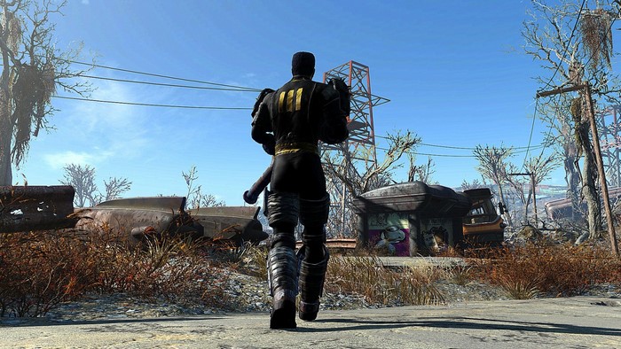 Character from Fallout 4 walking in wasteland