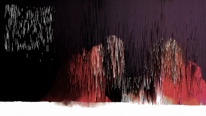 Glitch art with red and purple colors