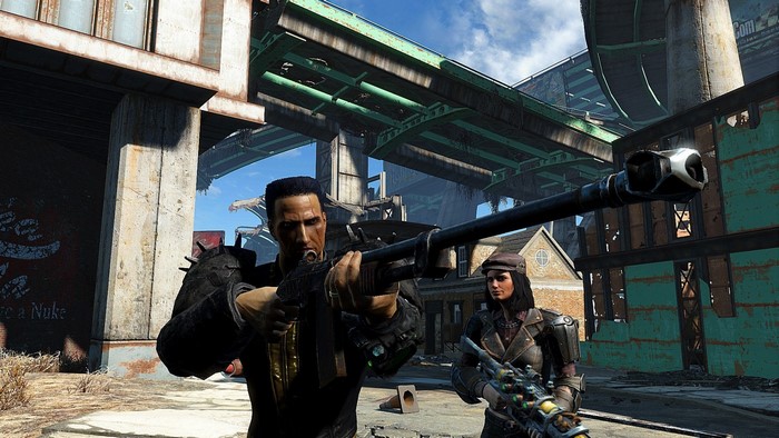 Man and woman with guns in Fallout 4