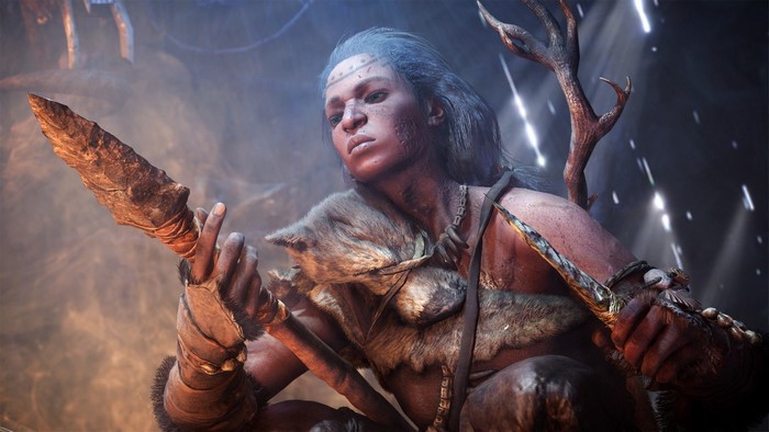 Woman warrior with stone spear in Far Cry Primal