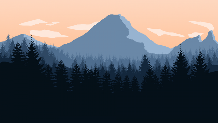Minimalist mountain landscape with pine forest and sky