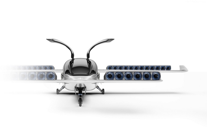 Lilium Jet aerial vehicle with open doors